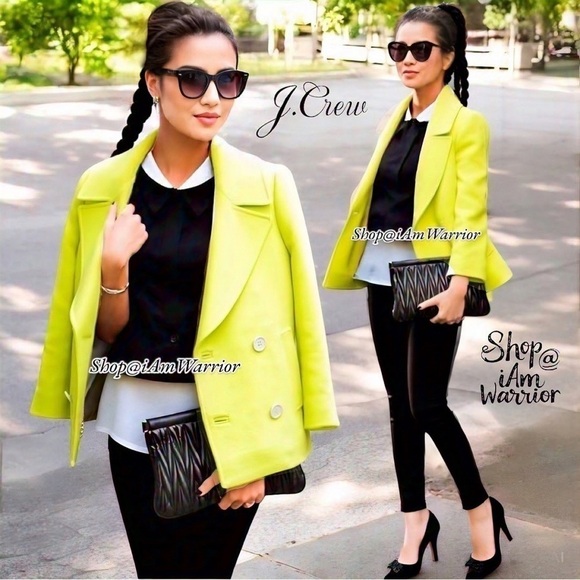 J.Crew Collection NWOT neon wool blend double breasted peacoat *shop@iamwarrior - Picture 2 of 15